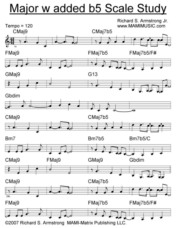 C Major 7 -w- added b5th "Jazz" Music Scale Diatonic Composition Leadsheet from MAMIMUSIC.com